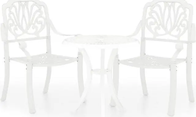 Alt view image 2 of 7 - vidaXL Bistro Set Table and Chair Bistro Table 3 Piece Cast Aluminum White