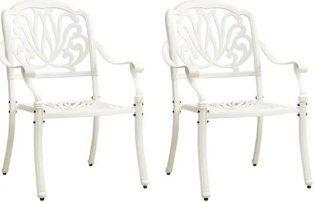 Alt view image 3 of 7 - vidaXL Bistro Set Table and Chair Bistro Table 3 Piece Cast Aluminum White