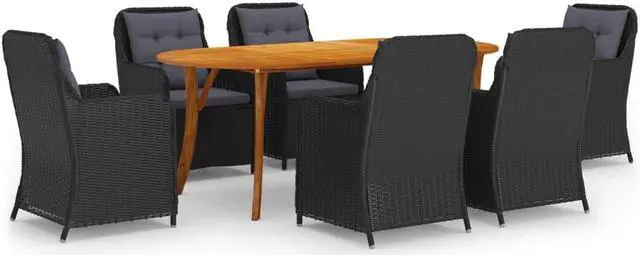 Alt view image 2 of 7 - vidaXL Patio Dining Set Outdoor Dining Set Table and Chair Set 7 Piece Black