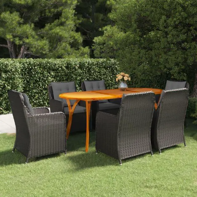 Main image of vidaXL Patio Dining Set Outdoor Dining Set Table and Chair Set 7 Piece Black