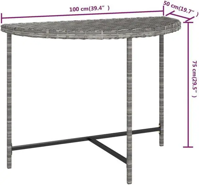 Alt view image 17 of 17 - vidaXL Patio Table Gray 39.4"x19.7"x29.5" Poly Rattan