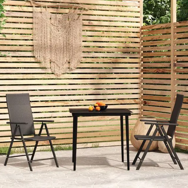 Main image of vidaXL Patio Dining Set 3 Piece Black Garden Outdoor Table and Chair Furniture
