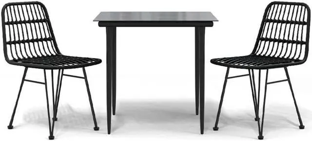 Alt view image 2 of 7 - vidaXL Patio Dining Set Outdoor Furniture Conversation 3 Piece Black Poly Rattan