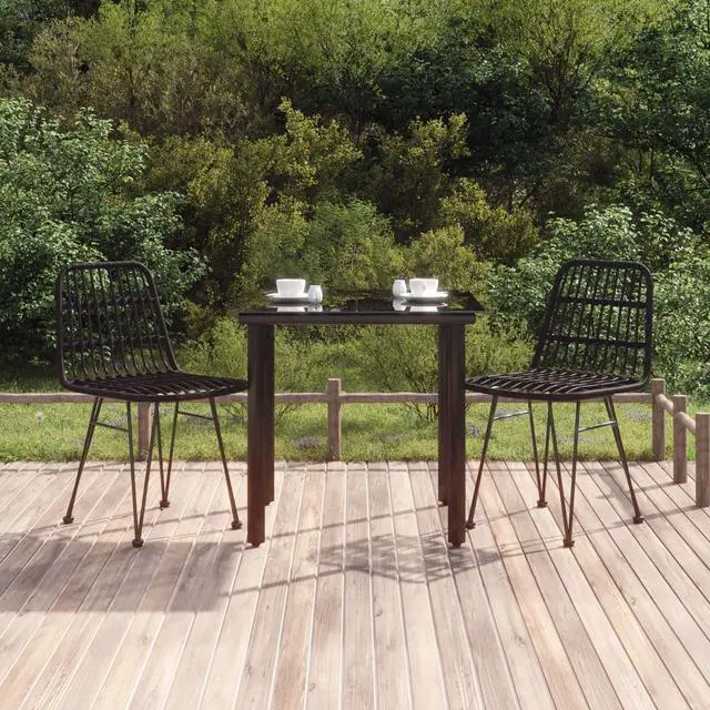 Alt view image 7 of 7 - vidaXL Patio Dining Set Outdoor Furniture Conversation 3 Piece Black Poly Rattan