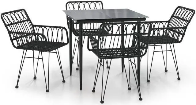 Alt view image 2 of 6 - vidaXL Patio Dining Set Outdoor Furniture Conversation 5 Piece Black Poly Rattan