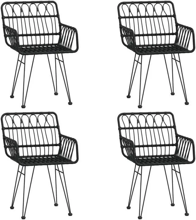 Alt view image 3 of 6 - vidaXL Patio Dining Set Outdoor Furniture Conversation 5 Piece Black Poly Rattan