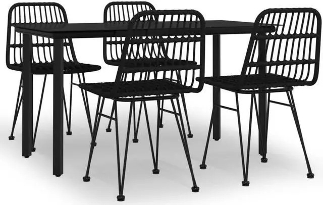 Alt view image 2 of 6 - vidaXL Patio Dining Set Outdoor Furniture Conversation 5 Piece Black Poly Rattan