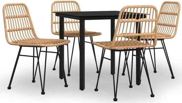 Alt view image 2 of 6 - vidaXL Patio Dining Set Outdoor Furniture Conversation 5 Piece Poly Rattan