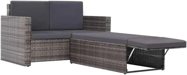 Alt view image 12 of 12 - vidaXL Patio Furniture Set 2 Piece Loveseat Outdoor Sofa Poly Rattan Gray