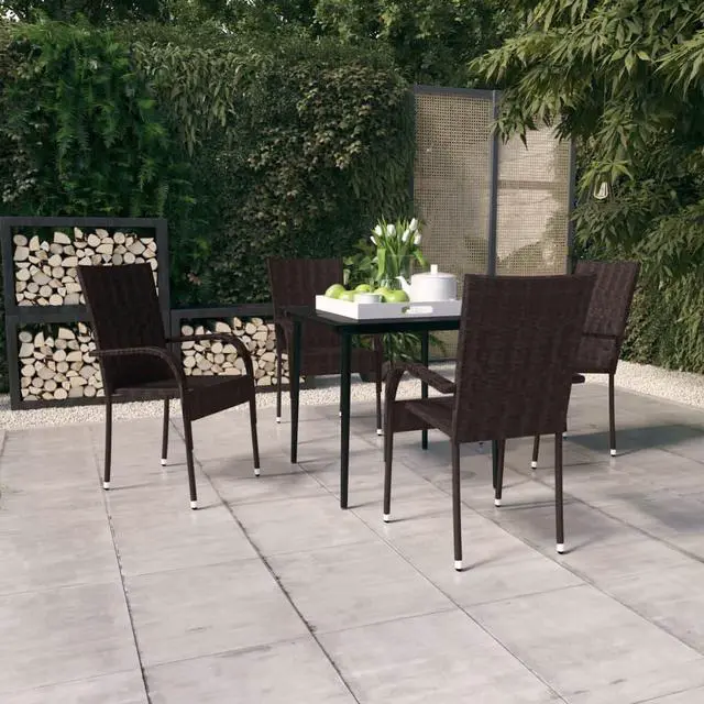 Main image of vidaXL Patio Dining Set 5 Piece Brown and Black Garden Outdoor Table and Chair