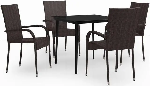 Alt view image 2 of 6 - vidaXL Patio Dining Set 5 Piece Brown and Black Garden Outdoor Table and Chair