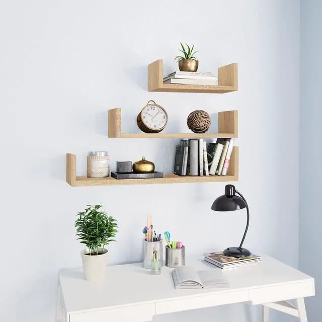 Alt view image 13 of 13 - vidaXL Wall Shelf Floating Display Shelf 3 Pcs Sonoma Oak Engineered Wood
