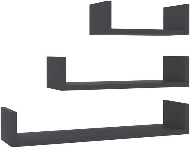 Alt view image 13 of 13 - vidaXL Wall Shelf Floating Wall Mounted Shelf Rack 3 Pcs Gray Engineered Wood