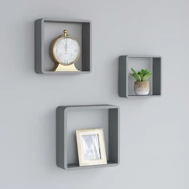 Alt view image 19 of 19 - vidaXL wall cube shelves Floating Cube Shelves Display Shelves 3 Pcs Gray