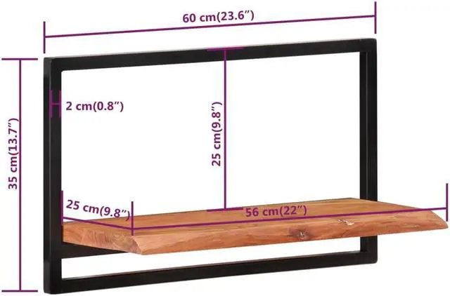 Alt view image 6 of 9 - vidaXL Wall Shelves 2 pcs 23.6"x9.8"x13.8" Solid Wood Acacia and Steel