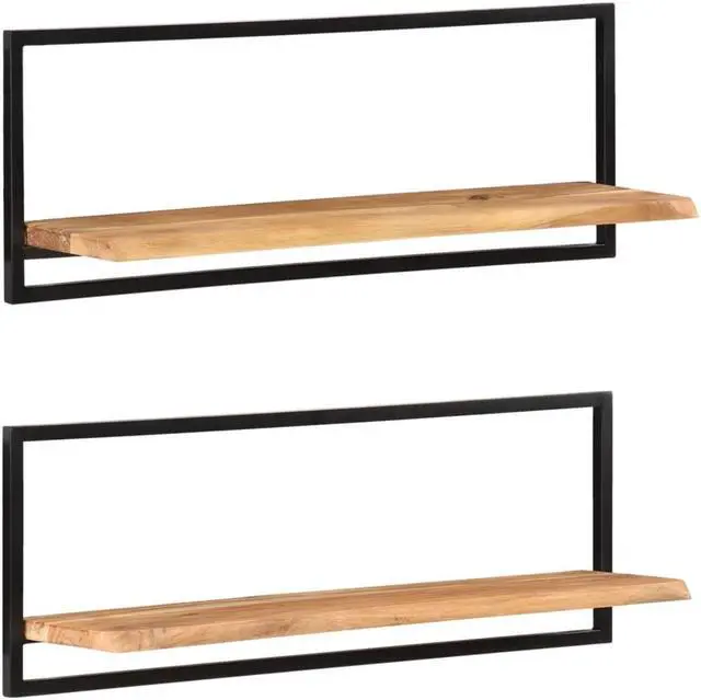 Alt view image 3 of 8 - vidaXL Wall Shelves 2 pcs 39.4"x9.4"x13.8" Solid Wood Acacia and Steel