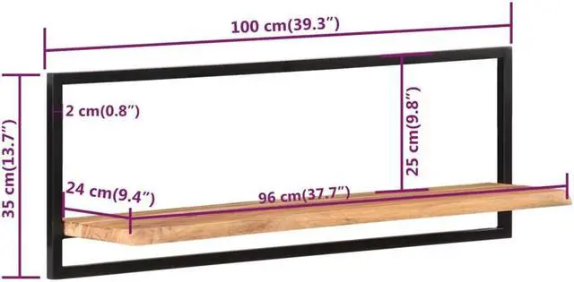 Alt view image 5 of 8 - vidaXL Wall Shelves 2 pcs 39.4"x9.4"x13.8" Solid Wood Acacia and Steel