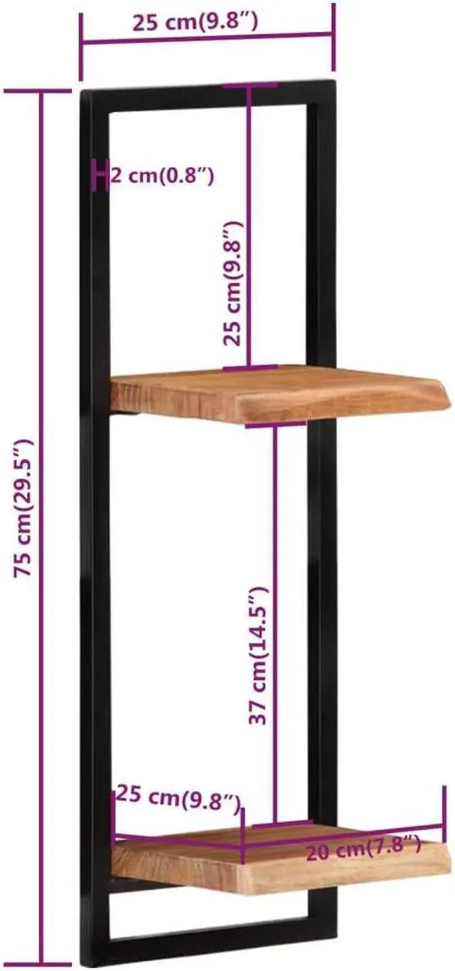 Alt view image 7 of 10 - vidaXL Wall Shelves 2 pcs 9.8"x9.8"x29.5" Solid Wood Acacia and Steel