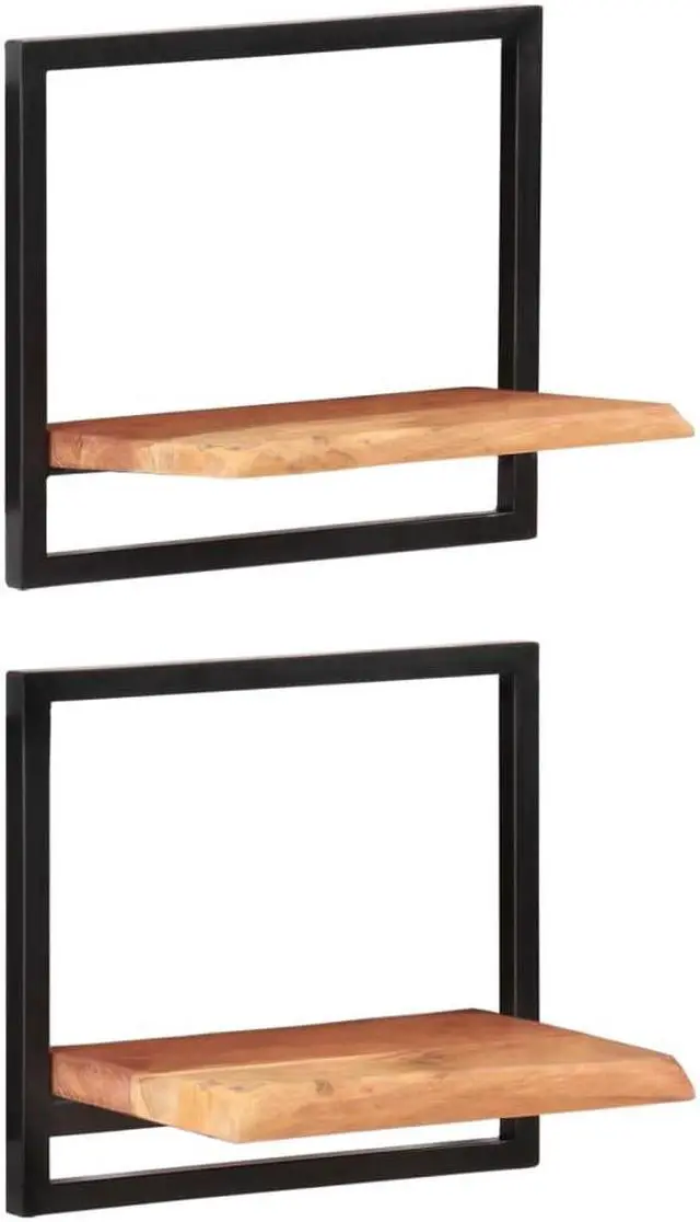 Alt view image 4 of 9 - vidaXL Wall Shelves 2 pcs 15.7"x9.4"x13.8" Solid Wood Acacia and Steel