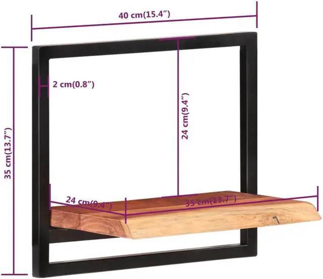 Alt view image 6 of 9 - vidaXL Wall Shelves 2 pcs 15.7"x9.4"x13.8" Solid Wood Acacia and Steel