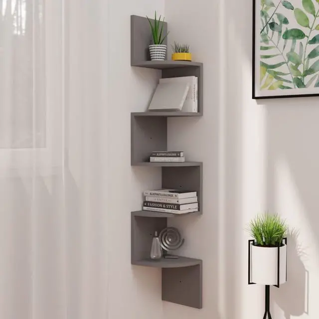Alt view image 12 of 17 - vidaXL Wall Corner Shelf Gray 7.5"x7.5"x48.4" Engineered Wood