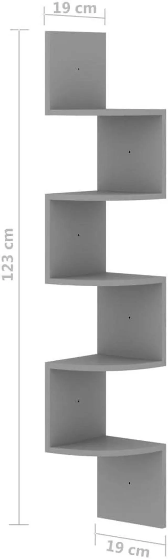 Alt view image 15 of 17 - vidaXL Wall Corner Shelf Gray 7.5"x7.5"x48.4" Engineered Wood