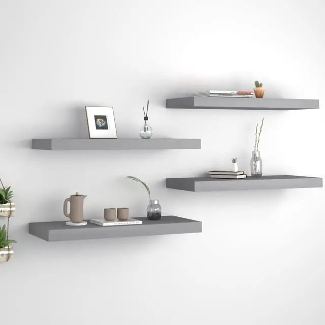 Alt view image 12 of 12 - vidaXL Floating Wall Shelves 4 pcs Gray 23.6"x9.3"x1.5" MDF