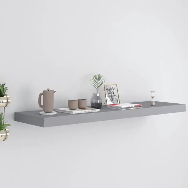 Alt view image 6 of 11 - vidaXL Floating Wall Shelf Gray 35.4"x9.3"x1.5" MDF
