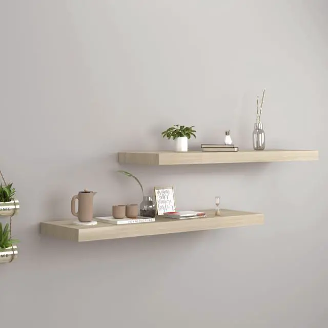 Alt view image 12 of 12 - vidaXL Floating Wall Shelves 2 pcs Oak 31.5"x9.3"x1.5" MDF
