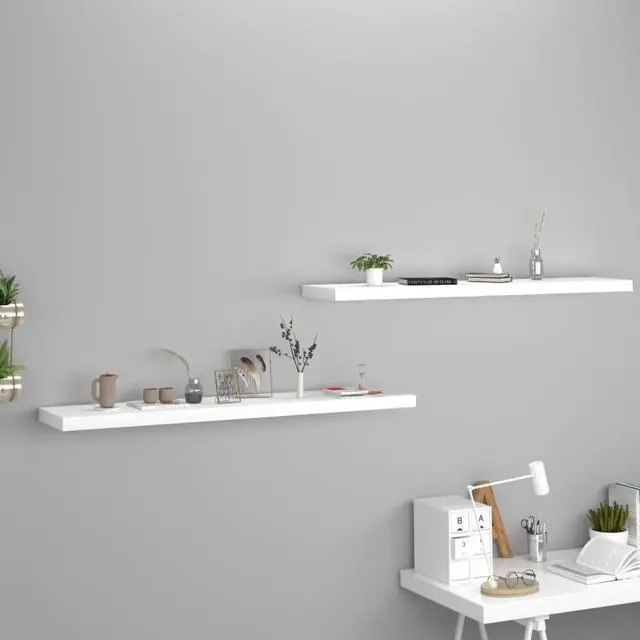 Alt view image 10 of 10 - vidaXL Floating Wall Shelves 2 pcs White 47.2"x9.3"x1.5" MDF