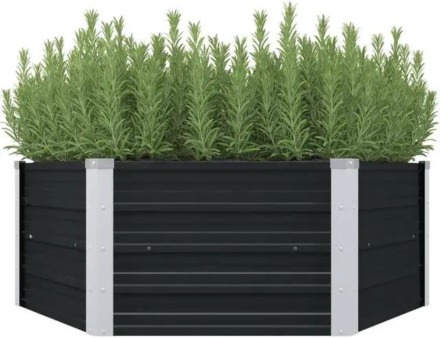 Alt view image 6 of 14 - vidaXL Raised Garden Bed Anthracite Galvanized Steel Planter Flower Outdoor