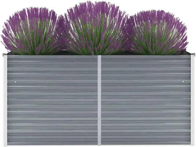 Alt view image 14 of 16 - vidaXL Raised Garden Bed Flower Bed Galvanized Steel Outdoor Planter Gray