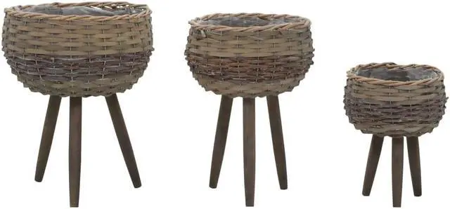 Alt view image 6 of 11 - vidaXL Planters Flower Boxes with PE Lining Wicker Plant Boxes 3 Pcs Solid Wood