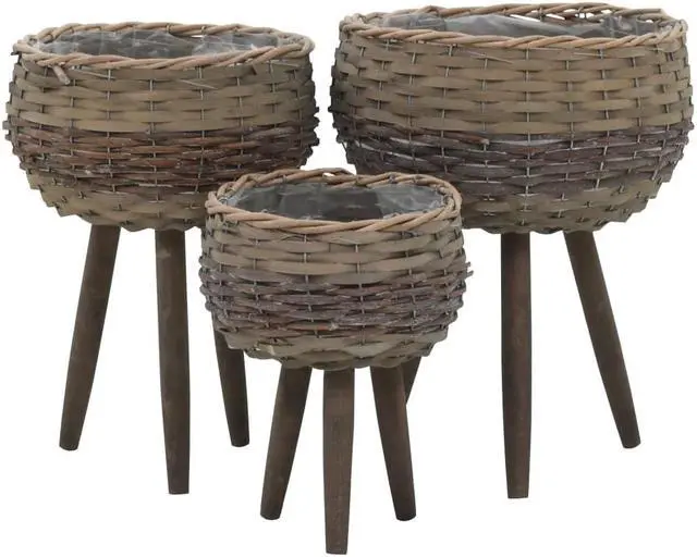 Alt view image 7 of 11 - vidaXL Planters Flower Boxes with PE Lining Wicker Plant Boxes 3 Pcs Solid Wood