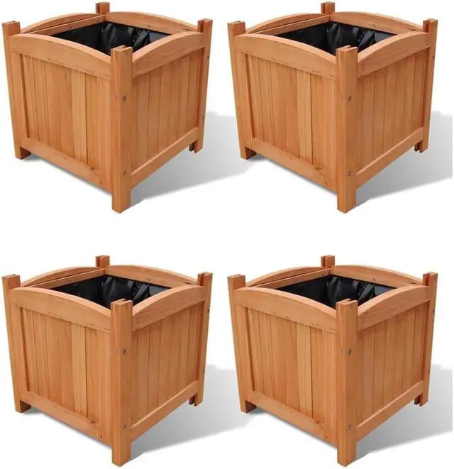 Alt view image 6 of 7 - vidaXL Planters Flower Boxes with PE Lining Outdoor Plant Boxes 4 Pcs Solid Wood