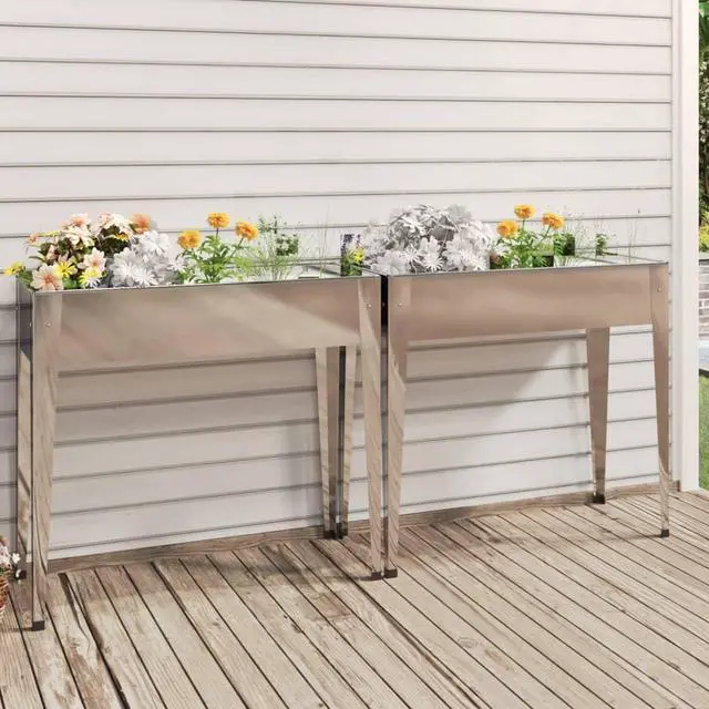 Main image of vidaXL Planter Stand 2 Pcs Outdoor Raised Garden Bed with Legs Galvanized Steel