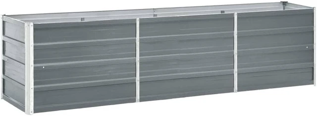 Alt view image 5 of 8 - vidaXL Garden Raised Bed Galvanized Steel 94.5"x15.7"x17.7" Gray