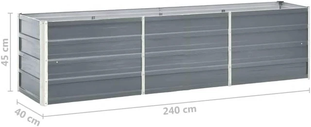 Alt view image 7 of 8 - vidaXL Garden Raised Bed Galvanized Steel 94.5"x15.7"x17.7" Gray