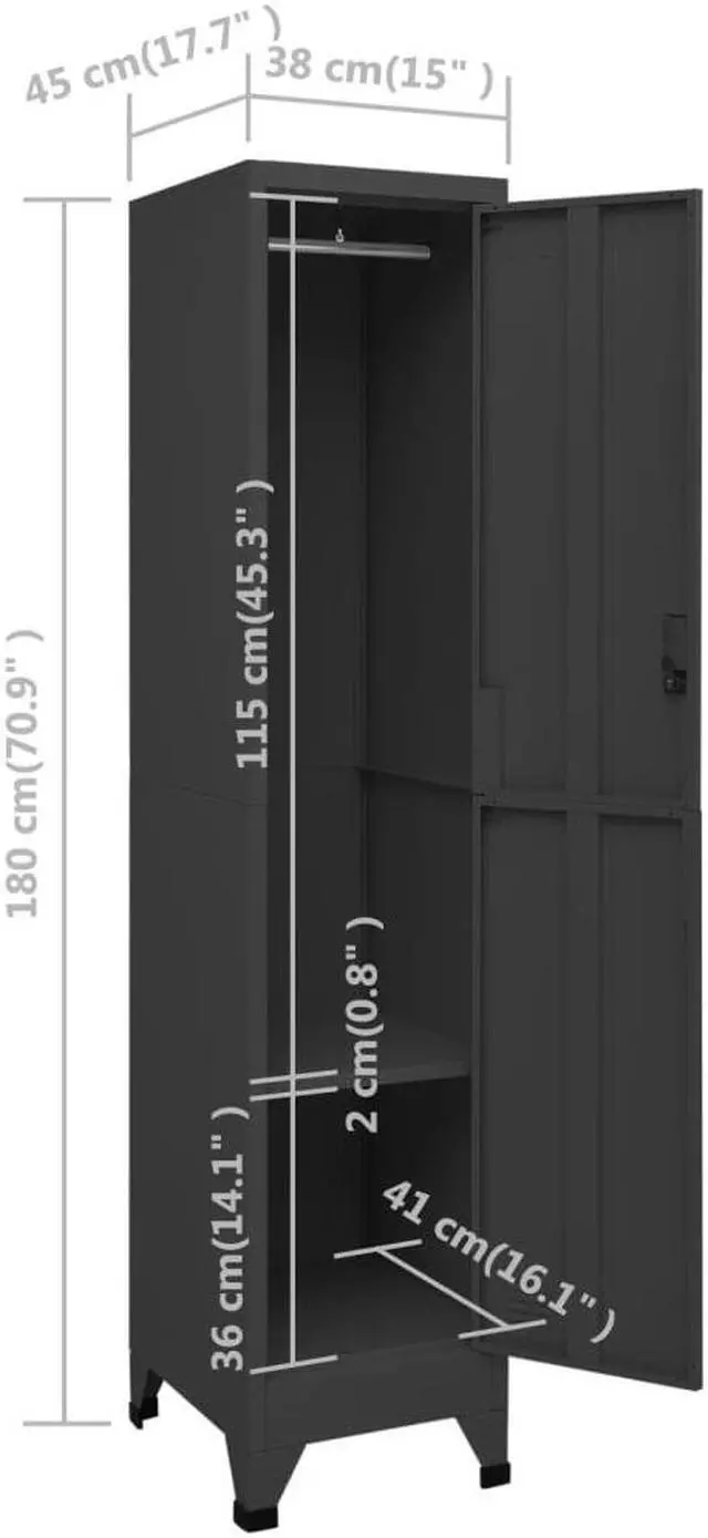 Alt view image 12 of 14 - vidaXL Locker Cabinet Anthracite 15"x17.7"x70.9" Steel