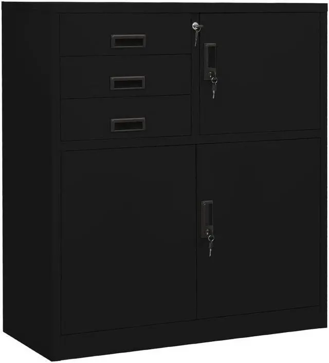 Alt view image 17 of 17 - vidaXL Office Cabinet Black 35.4"x15.7"x40.2" Steel
