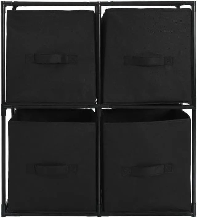 Alt view image 2 of 5 - vidaXL Storage Cabinet Storage Organizer Unit with 4 Fabric Baskets Black Steel