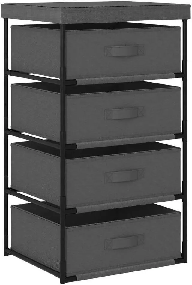 Alt view image 7 of 7 - vidaXL Cabinet Storage Rack Drawer Cabinet with 4 Fabric Baskets Steel Gray
