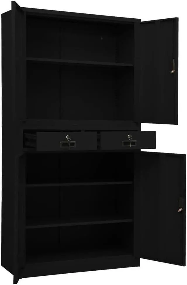 Alt view image 5 of 6 - vidaXL Office Cabinet Storage Cabinet Home Office Display Cabinet Black Steel