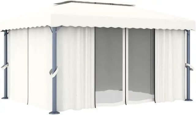 Alt view image 2 of 5 - vidaXL Gazebo Canopy Tent Patio Pavilion with Curtains Cream White Aluminum