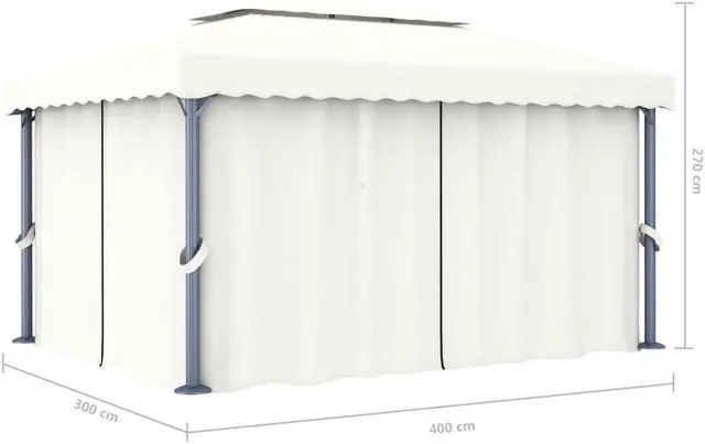 Alt view image 3 of 5 - vidaXL Gazebo Canopy Tent Patio Pavilion with Curtains Cream White Aluminum