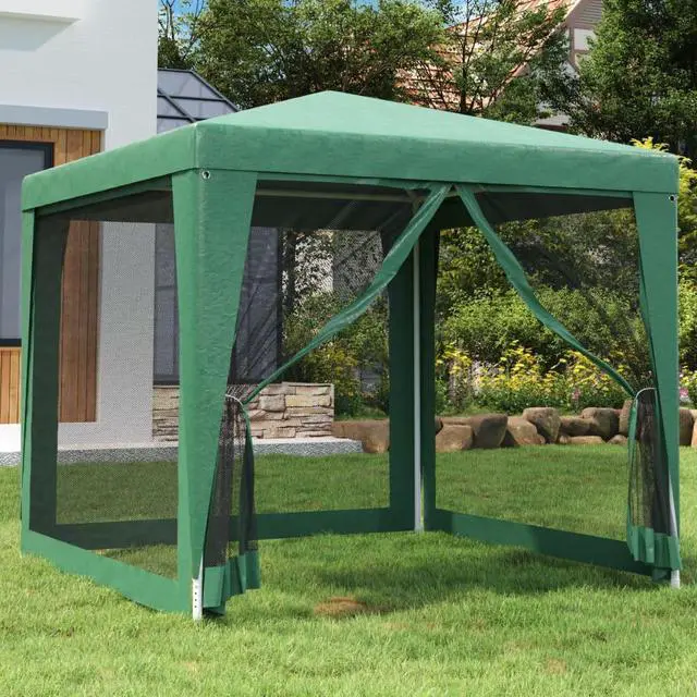 Main image of vidaXL Gazebo Outdoor Party Tent with 4 Mesh Sidewalls Green 8.2'x8.2'HDPE
