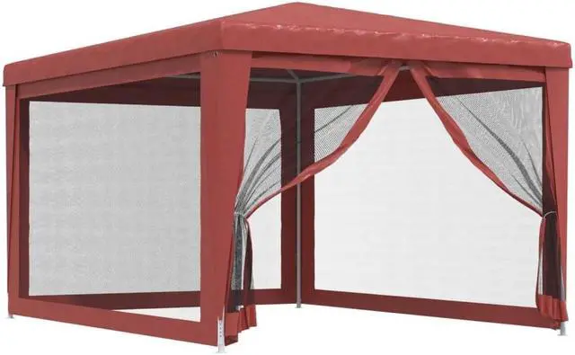 Alt view image 2 of 6 - vidaXL Gazebo Party Tent Canopy Shelter with 4 Mesh Sidewalls Red 9.8'x13.1'HDPE