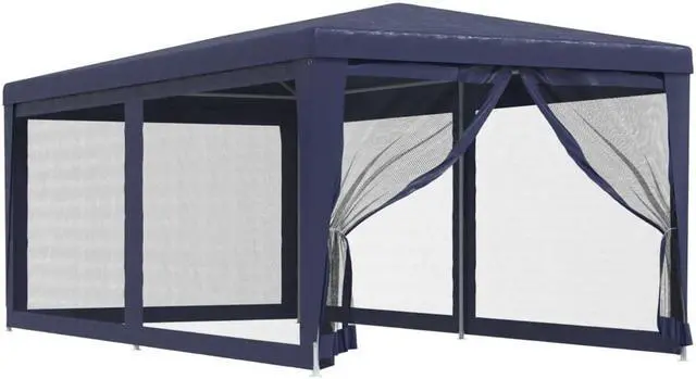 Alt view image 2 of 6 - vidaXL Gazebo Outdoor Party Tent with 6 Mesh Sidewalls Blue 9.8'x19.7'HDPE