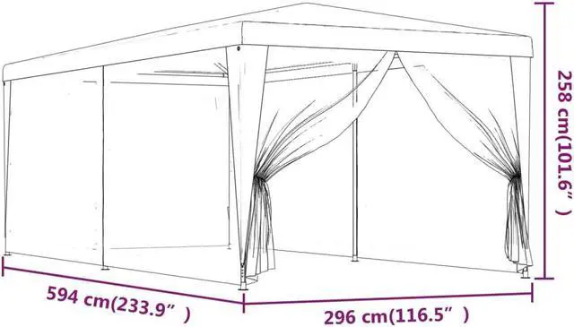 Alt view image 4 of 6 - vidaXL Gazebo Outdoor Party Tent with 6 Mesh Sidewalls Blue 9.8'x19.7'HDPE