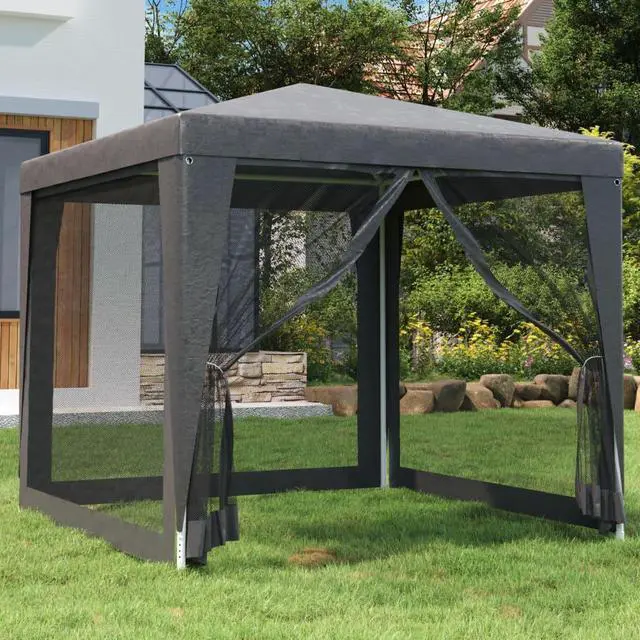 Main image of vidaXL Gazebo Outdoor Party Tent with 4 Mesh Sidewalls Anthracite 8.2'x8.2'HDPE